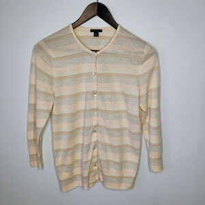 Ann Taylor‎ Neutral Striped Cardigan Sweater Old Money Lightweight Size Medium